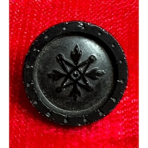 Antique Deknatel Matte Black Glass Button W Backmark Snow Flake Star Design