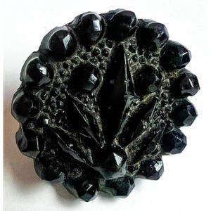 Antique Deknatel Black Glass Button Backmark Design Lacy Imitation Lace Fancy