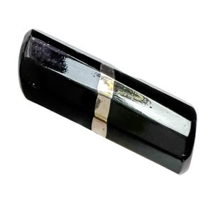 Large Antique Button Art Deco Black Czech Glass Toggle Oblong Barrel Silver Vtg