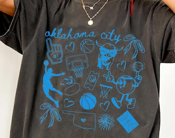 O.K.C Basketball Doodle Shirt for her, Cute Trendy Oklahoma O.K.C City Game Day T Shirt, Gift for O.K.C Basketball Fan Gift