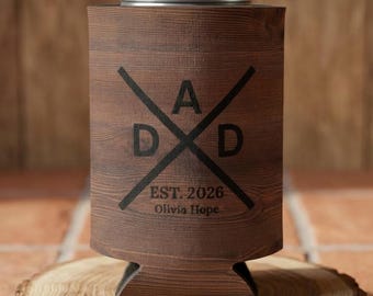 Personalized Faux Wood Can Cooler, Custom Dad Gift, Father's Day Gift, Dad Birthday Gift, Gift for Grandpa, Husband Gift, Dad Gift from Kids