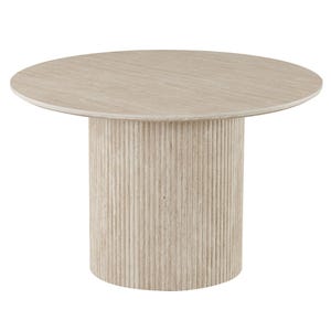 Round Travertine Dining Table | Sintered Stone Top, Fluted Pedestal Base, 47 Inch Modern Table