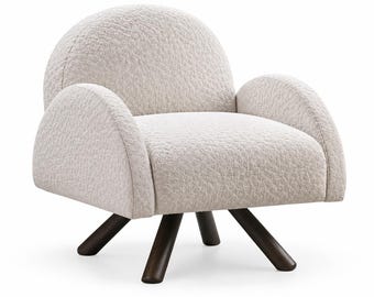 Textured Accent Chair, Modern Arched Armchair in Beige, Curved Lounge Chair with Wood Legs, Cozy Reading Chair, Contemporary Living Room