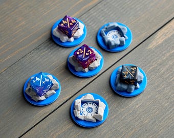 6x MTG White Lotus Earthbending Dice Counter Markers (Bright Blue Base) - Avatar