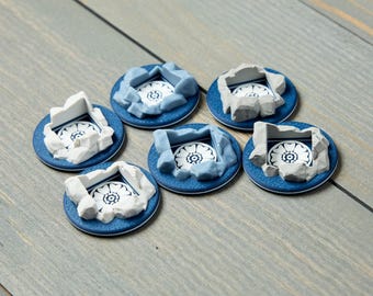 6x MTG White Lotus Earthbending Dice Counter Markers (Navy Base) - Avatar Magic +1/+1