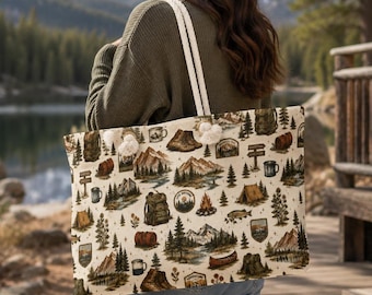 Torba podróżna Trail & Timber | Torba podróżna Vintage Camping | Torba podróżna Mountain Duffel | Rustykalna torba podróżna Adventure | Prezent do domku letniskowego i parku narodowego