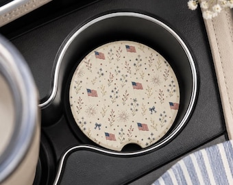 Patriotic Car Coasters | Americana Car Accessories | American Flag Cup Holder Coasters | Liberty & Linen
