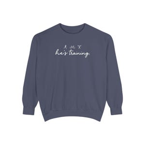 He's Training Sweatshirt, Marathon Wife Sweatshirt, Triathlon Wife Crewneck, Running Wife Gift, Ironman Wife Shirt, Race Day Sweatshirt image 6