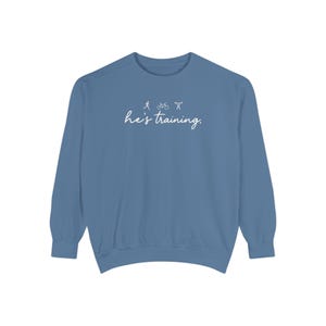 He's Training Sweatshirt, Marathon Wife Sweatshirt, Triathlon Wife Crewneck, Running Wife Gift, Ironman Wife Shirt, Race Day Sweatshirt image 5