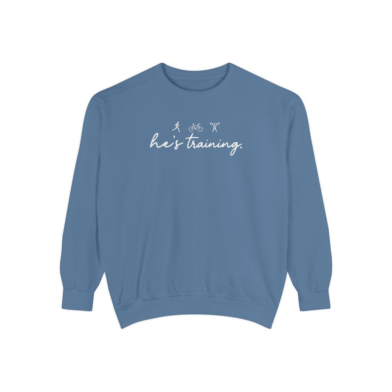 He's Training Sweatshirt, Marathon Wife Sweatshirt, Triathlon Wife Crewneck, Running Wife Gift, Ironman Wife Shirt, Race Day Sweatshirt image 5