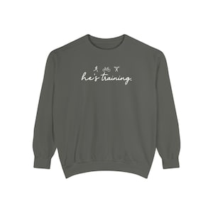 He's Training Sweatshirt, Marathon Wife Sweatshirt, Triathlon Wife Crewneck, Running Wife Gift, Ironman Wife Shirt, Race Day Sweatshirt image 3