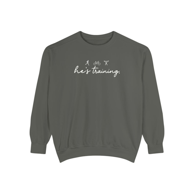 He's Training Sweatshirt, Marathon Wife Sweatshirt, Triathlon Wife Crewneck, Running Wife Gift, Ironman Wife Shirt, Race Day Sweatshirt image 3