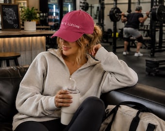 He's Lifting Hat | Embroidered Gym Wife Baseball Cap | Weightlifting Girlfriend Gift | Gym Husband Hat | Funny Fitness Wife Dad Cap