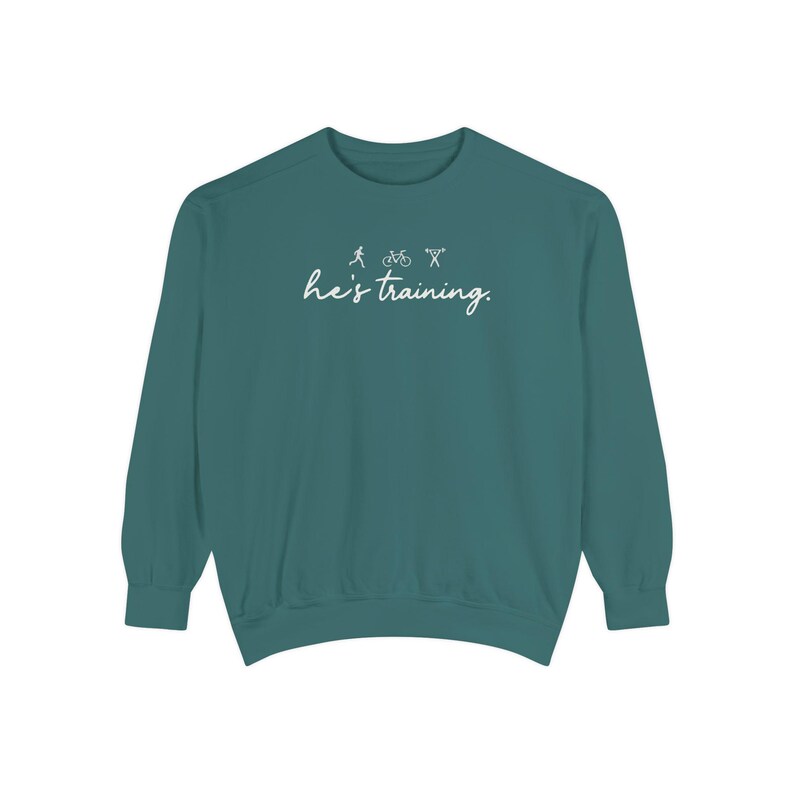 He's Training Sweatshirt, Marathon Wife Sweatshirt, Triathlon Wife Crewneck, Running Wife Gift, Ironman Wife Shirt, Race Day Sweatshirt image 4
