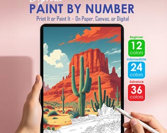 cactus Color by Number Printable | Nature Paint by Numbers Digital Download | Procreate Coloring Page