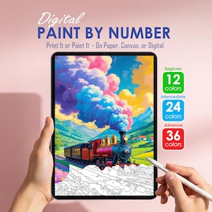 Train Color by Number Printable | Nature Paint by Numbers Digital Download | Procreate Coloring Page