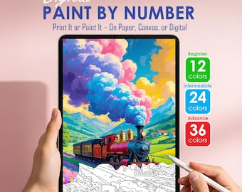 Train Color by Number Printable | Nature Paint by Numbers Digital Download | Procreate Coloring Page