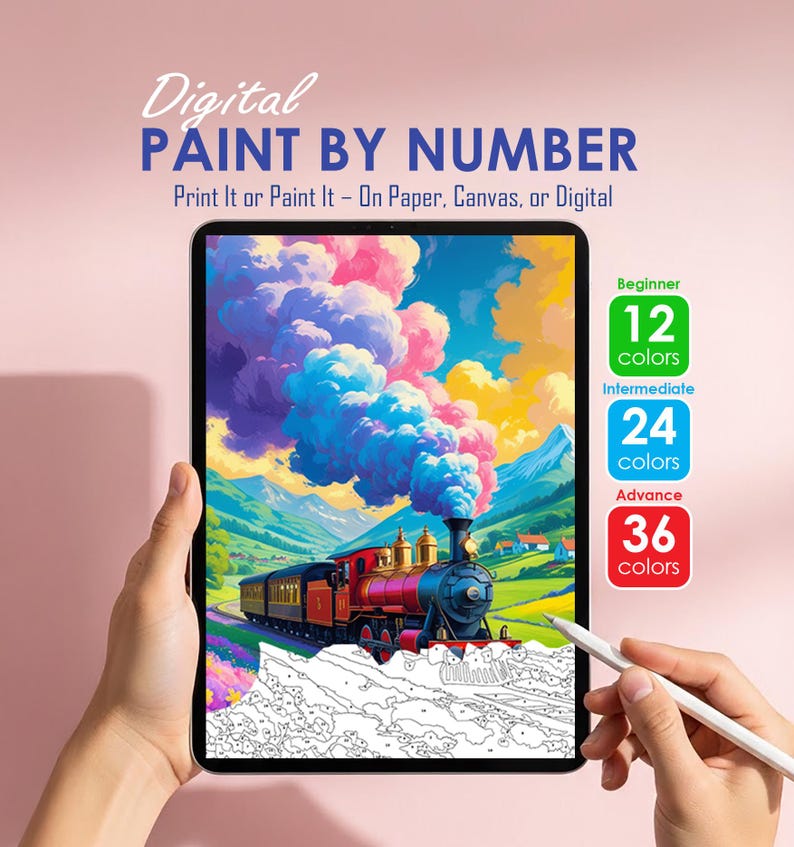 Train Color by Number Printable | Nature Paint by Numbers Digital ...
