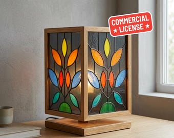 Patrón de lámpara de vidrieras, plantilla estilo Tiffany Tulipán Art Nouveau, descarga digital SVG PDF PNG, diseño artesanal para uso comercial.