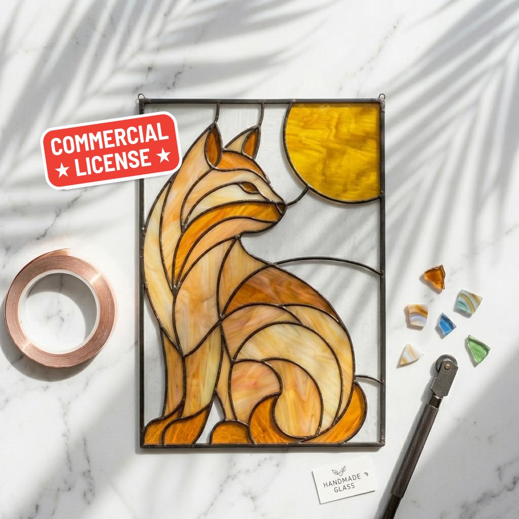 Cat Stained Glass Pattern, SVG PDF PNG Digital Download, Commercial ...