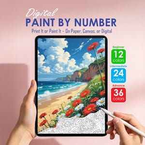 Beach Color by Number Printable | Nature Paint by Numbers Digital Download | Procreate Coloring Page