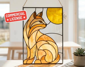 Diseño de vidriera de gato, descarga digital en formato SVG, PDF y PNG, licencia comercial.