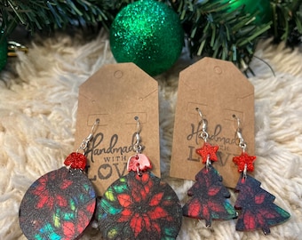 Poinsetta Stained Glass-Dangle Earrings