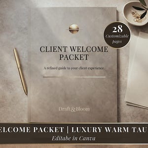 Pack de bienvenue client | Modèle de toile de luxe champagne et pierre