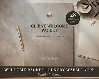 Client Welcome Packet | Luxury Champagne & Stone Canva Template