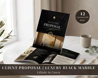 Client Proposal | Luxury Black Marble Canva Template