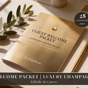 Pacchetto di benvenuto per il cliente / Modello Canva per champagne di lusso