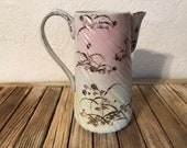 Antique White Pink and Gold Hand Painted Pitcher