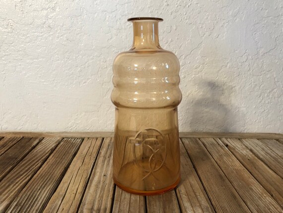Vintage Orange Etched Glass Liquor Decanter Bottle