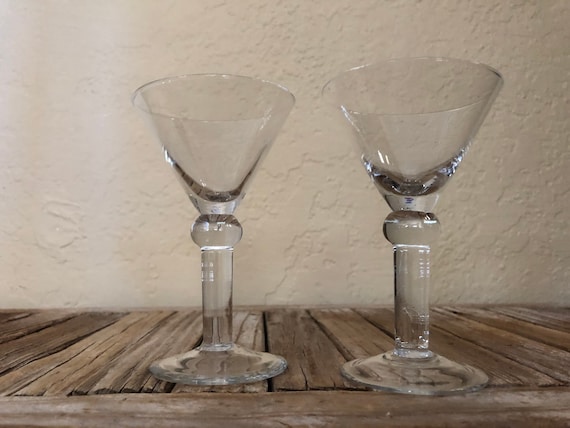 Pair of Vintage Art Deco Glass Martini Shot Glasses