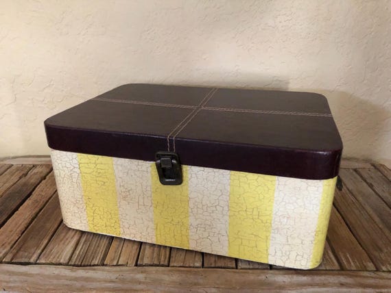 Vintage Brown and Yellow Crackle Finish Storage Box
