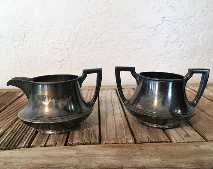 Antique Art Deco Wallace Bros Silver Co. Creamer and Sugar Etsy