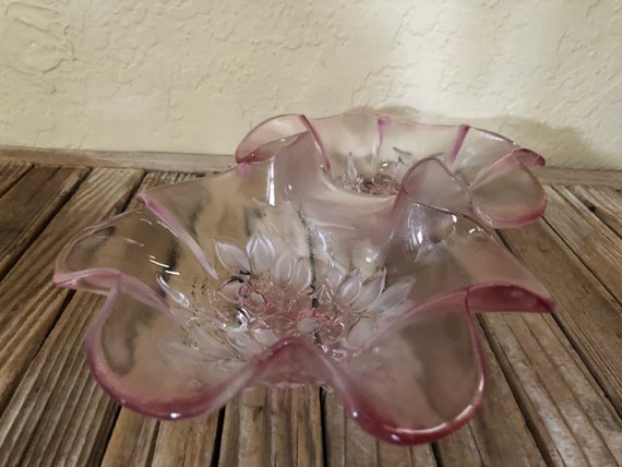 Depression Era Pink Floral Glass Dish Pink Floral Bowl