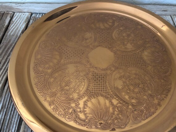 Vintage Ornate Etched Copper Tray