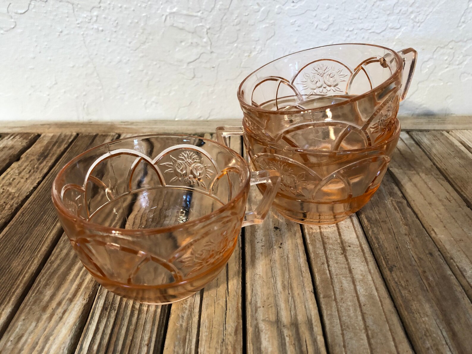 Vintage Set of Pink Glass Tea Cups Etsy