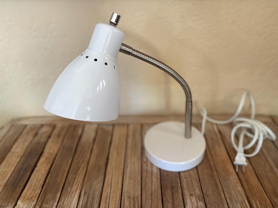 Industrial White and Silver Gooseneck Lamp