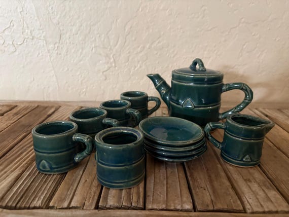 Vintage Green Bamboo Tea Set Saki Set