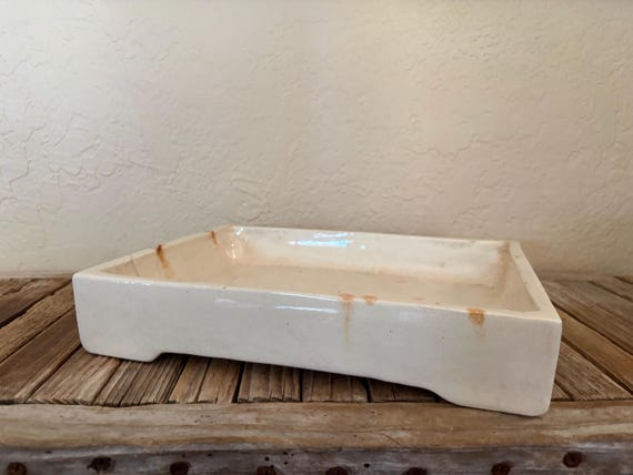 Mid Century Japanese White Orchid Bowl White Shallow Bonsai Pot Made In Japan