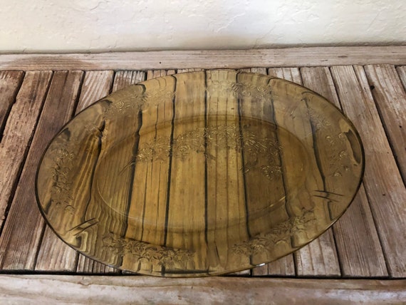 Collectible Amber Depression Glass  Floral Platter
