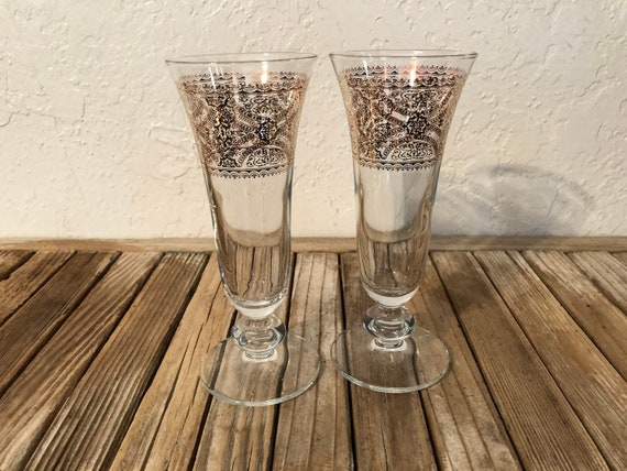 Set of 3 Empire Green and Gold Champagne Coupe Glasses