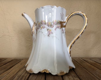 Antique White Pink and Gold Haviland France Haviland & Co Limoges Art Nouveau Teapot