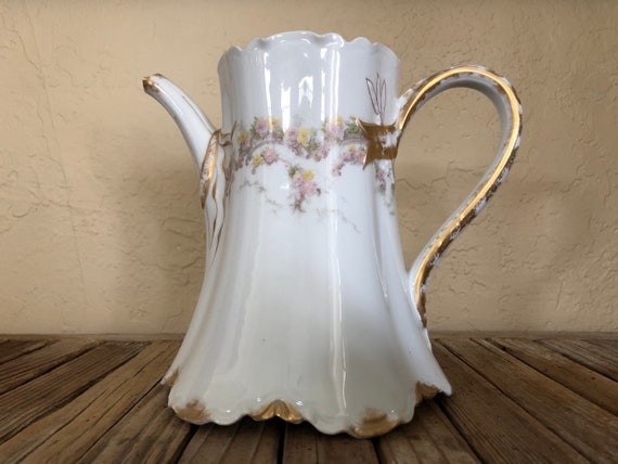 Antique White Pink and Gold Haviland France Haviland & Co Limoges Art Nouveau Teapot