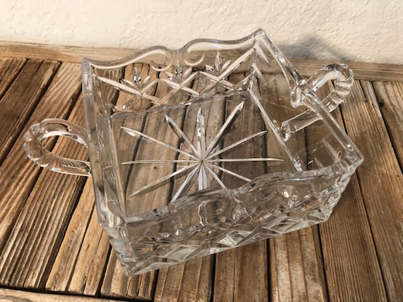 Vintage Leaded Cut Glass Double Handled Serving Dish