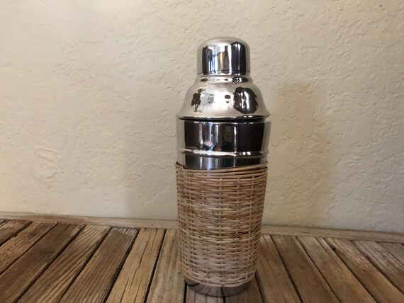 Vintage Stainless Steel Basket Weave Cover Cocktail Shaker