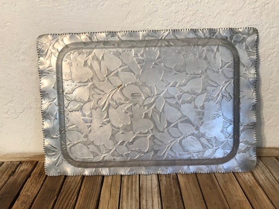 Vintage Floral Hand Forged Aluminum Tray by Federal Silver Co.
