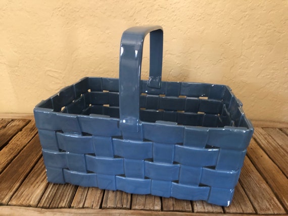 Vintage Blue Ceramic Bread Basket